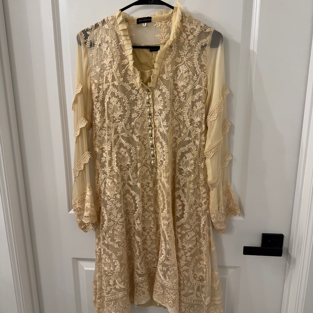 Agha Noor Pakistani Kurta with lining Beige Small